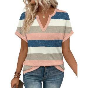 image:imageWIHOLL Womens Blouses Spring Tops Short Sleeve Shirts Dressy Casual Summer Vacation Fashion Clothing 2026Pink Blue Striped