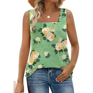 image:imageWIHOLL Womens Square Neck Tank Top0green Flower
