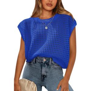 image:imageWIHOLL Womens Summer Cap Sleeve Crochet Tops Hollow Out Spring Sweaters Vacation Cruise Outfits Fashion Clothing 2026Froyal Blue
