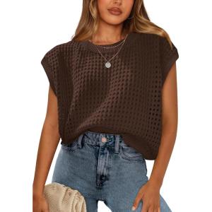 image:imageWIHOLL Womens Summer Cap Sleeve Crochet Tops Hollow Out Spring Sweaters Vacation Cruise Outfits Fashion Clothing 2026Icoffee