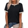 image:imageWIHOLL Short Sleeve Sweater for Women Trendy Summer Tops Crew Neck Business Casual Outfits 2026Z  Black  Apricot