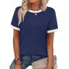 image:imageWIHOLL Short Sleeve Sweater for Women Trendy Summer Tops Crew Neck Business Casual Outfits 2026Z  Navy  White