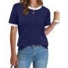 image:imageWIHOLL Short Sleeve Sweater for Women Trendy Summer Tops Crew Neck Business Casual Outfits 2026Z  Navy  White