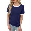 image:imageWIHOLL Short Sleeve Sweater for Women Trendy Summer Tops Crew Neck Business Casual Outfits 2026Z  Navy  White