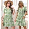 image:imageWIHOLL Summer Dresses for Women Casual V Neck Wedding Guest Dress Hawaiian Midi Dress Fashion Beach Vacation Clothes3green Flowers