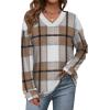 image:imageWIHOLL Sweatshirt for Women V Neck Sweaters Long Sleeve Shirts Fall Clothes Ribbed Collar 2025 Trendy FashionAll Plaid Brown Yellow White