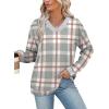 image:imageWIHOLL Sweatshirt for Women V Neck Sweaters Long Sleeve Shirts Fall Clothes Ribbed Collar 2025 Trendy FashionAll Plaid Grey Brown White