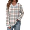 image:imageWIHOLL Sweatshirt for Women V Neck Sweaters Long Sleeve Shirts Fall Clothes Ribbed Collar 2025 Trendy FashionAll Plaid Grey Brown White