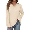 image:imageWIHOLL Sweatshirt for Women V Neck Sweaters Long Sleeve Shirts Fall Clothes Ribbed Collar 2025 Trendy FashionApricot
