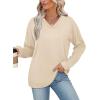 image:imageWIHOLL Sweatshirt for Women V Neck Sweaters Long Sleeve Shirts Fall Clothes Ribbed Collar 2025 Trendy FashionApricot