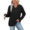 image:imageWIHOLL Sweatshirt for Women V Neck Sweaters Long Sleeve Shirts Fall Clothes Ribbed Collar 2025 Trendy FashionBlack