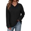 image:imageWIHOLL Sweatshirt for Women V Neck Sweaters Long Sleeve Shirts Fall Clothes Ribbed Collar 2025 Trendy FashionBlack