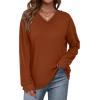 image:imageWIHOLL Sweatshirt for Women V Neck Sweaters Long Sleeve Shirts Fall Clothes Ribbed Collar 2025 Trendy FashionCaramel