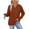 image:imageWIHOLL Sweatshirt for Women V Neck Sweaters Long Sleeve Shirts Fall Clothes Ribbed Collar 2025 Trendy FashionCaramel