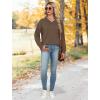 image:imageWIHOLL Sweatshirt for Women V Neck Sweaters Long Sleeve Shirts Fall Clothes Ribbed Collar 2025 Trendy FashionCoffee