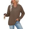 image:imageWIHOLL Sweatshirt for Women V Neck Sweaters Long Sleeve Shirts Fall Clothes Ribbed Collar 2025 Trendy FashionCoffee