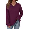 image:imageWIHOLL Sweatshirt for Women V Neck Sweaters Long Sleeve Shirts Fall Clothes Ribbed Collar 2025 Trendy FashionFuchsia
