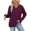image:imageWIHOLL Sweatshirt for Women V Neck Sweaters Long Sleeve Shirts Fall Clothes Ribbed Collar 2025 Trendy FashionFuchsia