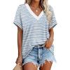 image:imageWIHOLL Womens Summer Tops Short Sleeve Shirts Loose Fit T Shirts V Neck Dressy Casual Blouse 2026 Fashion Clothing Stripe Blue S