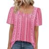 image:imageWIHOLL Womens Summer Tops Short Sleeve Shirts Square Neck Spring Outfits 2026 Fashion Clothing BlousesStripes Hot Pink