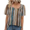 image:imageWIHOLL Womens Summer Tops Short Sleeve Shirts Square Neck Spring Outfits 2026 Fashion Clothing BlousesStripes Multicoloured