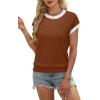 image:imageWIHOLL Womens Summer Tops Short Sleeve Sweater Work Office Business Casual Outfits Fashion Clothing07  Red Brown