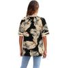 image:imageWIHOLL Womens T Shirts Loose Fit Short Sleeve Tees Crew Neck Color Block Summer Tops 2026 FashionBlack Beige Tropical Leaves