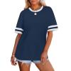 image:imageWIHOLL Womens T Shirts Loose Fit Short Sleeve Tees Crew Neck Color Block Summer Tops 2026 FashionNavy Blue