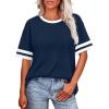 image:imageWIHOLL Womens T Shirts Loose Fit Short Sleeve Tees Crew Neck Color Block Summer Tops 2026 FashionNavy Blue