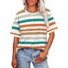image:imageWIHOLL Womens T Shirts Loose Fit Short Sleeve Tees Crew Neck Color Block Summer Tops 2026 FashionOrange Stripes