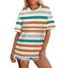 image:imageWIHOLL Womens T Shirts Loose Fit Short Sleeve Tees Crew Neck Color Block Summer Tops 2026 FashionOrange Stripes