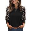 image:imageWIHOLL Womens Tops Summer 34 Sleeve with Buttons Dressy Casual Blouses Color Block Raglan Outfits Fashion Clothing 2026Black Leopard