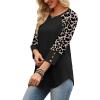 image:imageWIHOLL Womens Tops Summer 34 Sleeve with Buttons Dressy Casual Blouses Color Block Raglan Outfits Fashion Clothing 2026Black Leopard