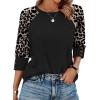 image:imageWIHOLL Womens Tops Summer 34 Sleeve with Buttons Dressy Casual Blouses Color Block Raglan Outfits Fashion Clothing 2026Black Leopard