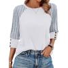 image:imageWIHOLL Womens Tops Summer 34 Sleeve with Buttons Dressy Casual Blouses Color Block Raglan Outfits Fashion Clothing 2026Blue Striped