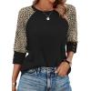 image:imageWIHOLL Womens Tops Summer 34 Sleeve with Buttons Dressy Casual Blouses Color Block Raglan Outfits Fashion Clothing 2026Brown Leopard