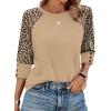 image:imageWIHOLL Womens Tops Summer 34 Sleeve with Buttons Dressy Casual Blouses Color Block Raglan Outfits Fashion Clothing 2026Khaki Leopard