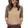 image:imageWIHOLL Womens Tops Summer 34 Sleeve with Buttons Dressy Casual Blouses Color Block Raglan Outfits Fashion Clothing 2026Khaki Leopard
