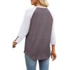 image:imageWIHOLL Womens Tops Summer 34 Sleeve with Buttons Dressy Casual Blouses Color Block Raglan Outfits Fashion Clothing 2026Mocha Grey Purple