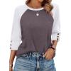 image:imageWIHOLL Womens Tops Summer 34 Sleeve with Buttons Dressy Casual Blouses Color Block Raglan Outfits Fashion Clothing 2026Mocha Grey Purple