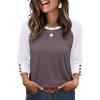 image:imageWIHOLL Womens Tops Summer 34 Sleeve with Buttons Dressy Casual Blouses Color Block Raglan Outfits Fashion Clothing 2026Mocha Grey Purple
