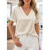 image:imageWIHOLL Work Blouses for Women Dressy Casual Summer Tops V Neck Short Sleeve ShirtsBeige