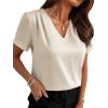 image:imageWIHOLL Work Blouses for Women Dressy Casual Summer Tops V Neck Short Sleeve ShirtsBeige