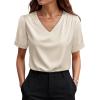 image:imageWIHOLL Work Blouses for Women Dressy Casual Summer Tops V Neck Short Sleeve ShirtsBeige