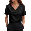 image:imageWIHOLL Work Blouses for Women Dressy Casual Summer Tops V Neck Short Sleeve ShirtsBlack