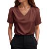 image:imageWIHOLL Work Blouses for Women Dressy Casual Summer Tops V Neck Short Sleeve ShirtsBrown