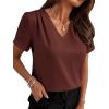 image:imageWIHOLL Work Blouses for Women Dressy Casual Summer Tops V Neck Short Sleeve ShirtsBrown