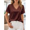image:imageWIHOLL Work Blouses for Women Dressy Casual Summer Tops V Neck Short Sleeve ShirtsBrown