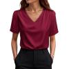 image:imageWIHOLL Work Blouses for Women Dressy Casual Summer Tops V Neck Short Sleeve ShirtsBurgundy