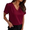 image:imageWIHOLL Work Blouses for Women Dressy Casual Summer Tops V Neck Short Sleeve ShirtsBurgundy